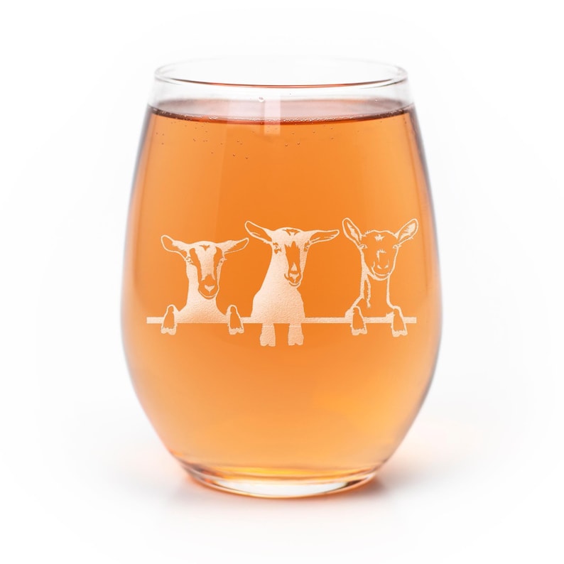 Goats Stemless Wine Glass: Laser Engraved Funny Goat Gift image 1