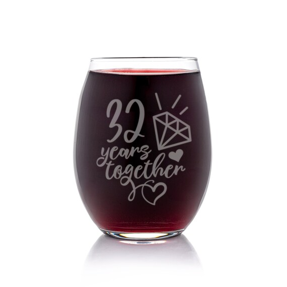 【送料無料】 Anniversary Wedding 32nd Year 32 Gift Glass Wine Stemless アイドル