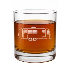 Airstream Round Rocks Glass - Airstream Gift, Airstream Glass, Rv Gift, Camper Gift, Camping Glass