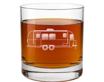 Laser Etched Airstream Rocks Glass - RV Camper Gift