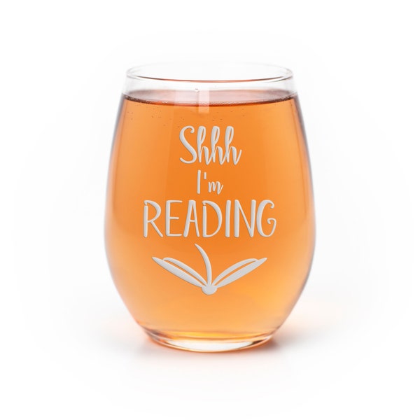 Shhh Im Reading Stemless Wine Glass - Book Worm Gift, Reader Wine Glass, Gift for Readers, Gift for Book Lovers