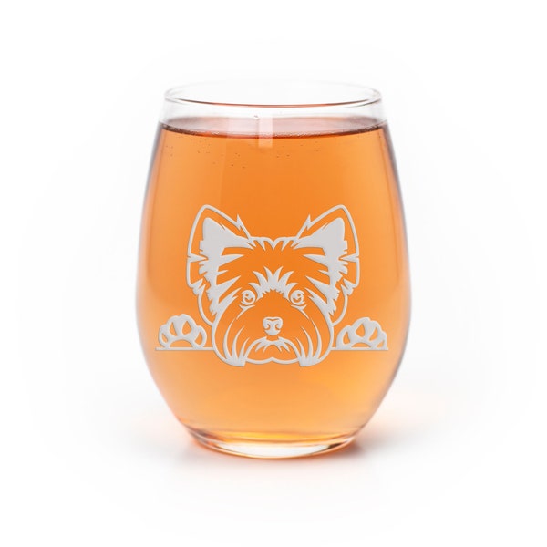 Yorkshire Terrier Yorkie Dog Peeking Stemless Wine Glass - Yorkshire Terrier Gift, Yorkie Gift, Dog Mom Gift, Pet Gift