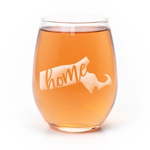 Laser Etched Massachusetts State Stemless Wine Glass: MA Gift