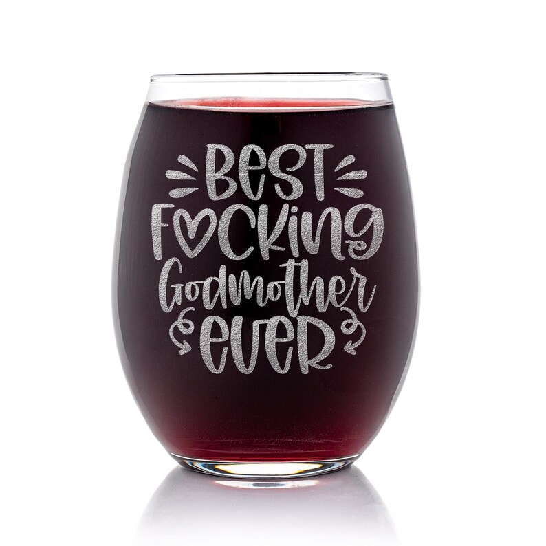 Best Fcking Godmother Ever Stemless Wine Glass - Fun Gift for Godmother, Godmother Glass image 2