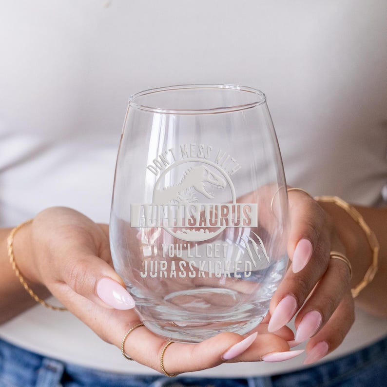 Auntisaurus Stemless Wine Glass - Funny Aunt Gift Bild 3