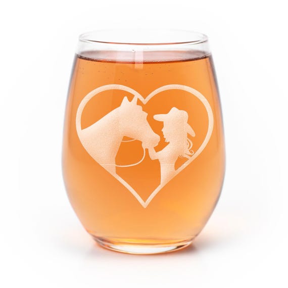 Heart Cowgirl Stemless Wine Glass - Gift Ideas For Horse Lovers, Horse Gift Idea, Horse Lover Gift, Unique Horse Gift, Horse Riding Glass