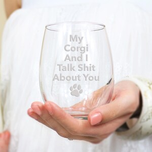 Funny Corgi Stemless Wine Glass: Etched Gift for Dog Owners, Corgi Gifts image 3