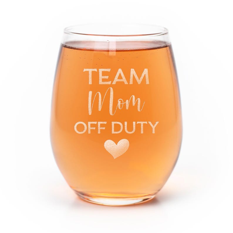 Team Mom Off Duty Stemless Wine Glass: Laser Etched Gift image 1