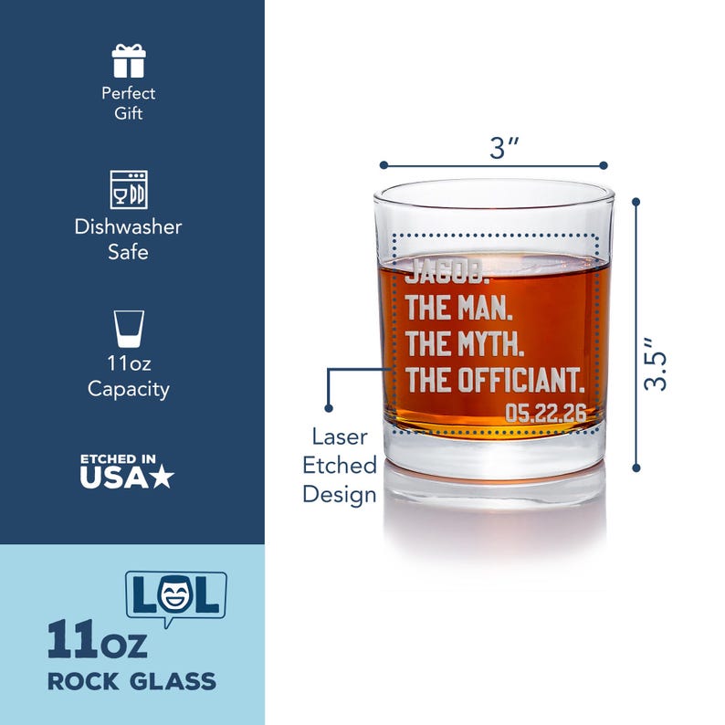 Custom Officiant Gift Rocks Glass, Wedding Thank You, Personalized Gifts for Marriage Officiant image 2