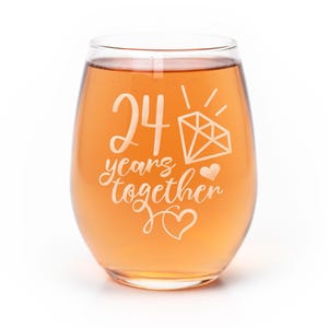 24 Year 24th Wedding Anniversary Gift Stemless Wine Glass - 24 Year Anniversary Gift, 24th Anniversary Gift, Cute Anniversary