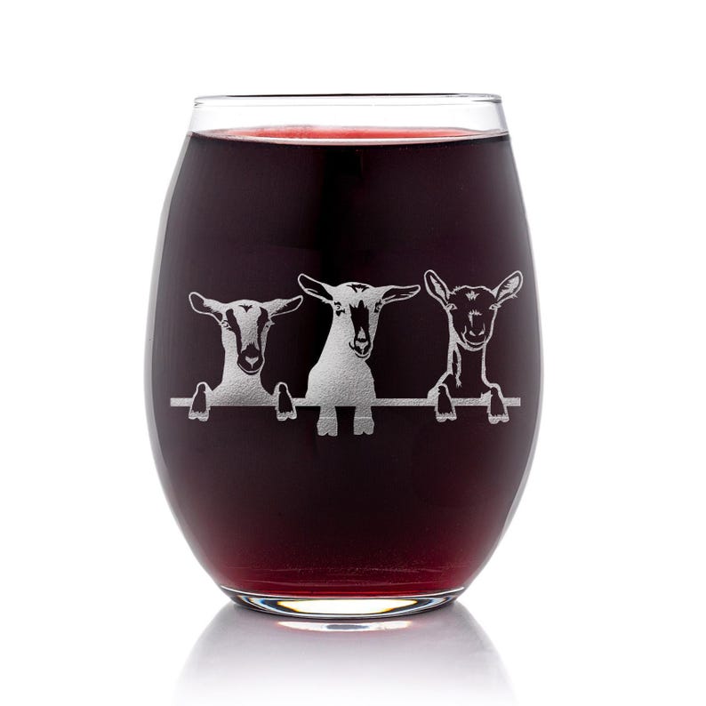 Goats Stemless Wine Glass: Laser Engraved Funny Goat Gift image 2