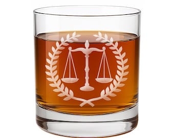 Scales Of Justice Legal Round Rocks Glass - Justice & Judgment, Lawyer Gift, Attorney Gift, Law School, New Layer Gift, Law Firm, Legal Gift