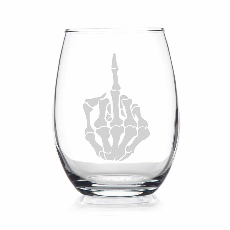 Skeleton Middle Finger Stemless Wine Glass Skeleton Gift Etsy