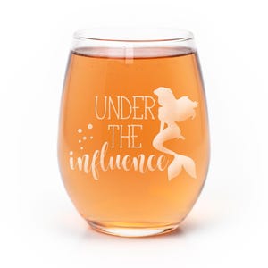 Mermaid Under The Influence Stemless Wine Glass: Etched Design