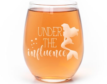 Mermaid Under The Influence Stemless Wine Glass: Etched Design