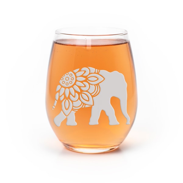 Elephant Mandala Stemless Wine Glass - Gift For Best Friend, Mandala Gift, Elephant Gift, Wine Glass Gift, Gift Ideas, Hippie Gift