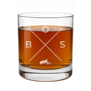 Boston Rocks Glass: Laser Etched Massachusetts Gift