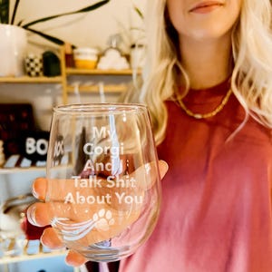 Funny Corgi Stemless Wine Glass: Etched Gift for Dog Owners, Corgi Gifts image 9