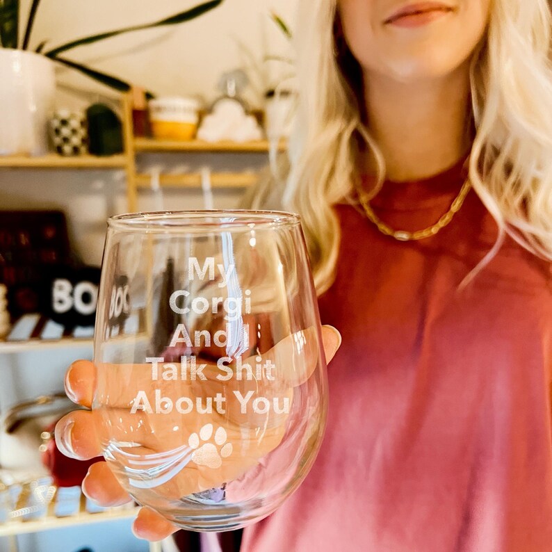Funny Corgi Stemless Wine Glass: Etched Gift for Dog Owners, Corgi Gifts image 9