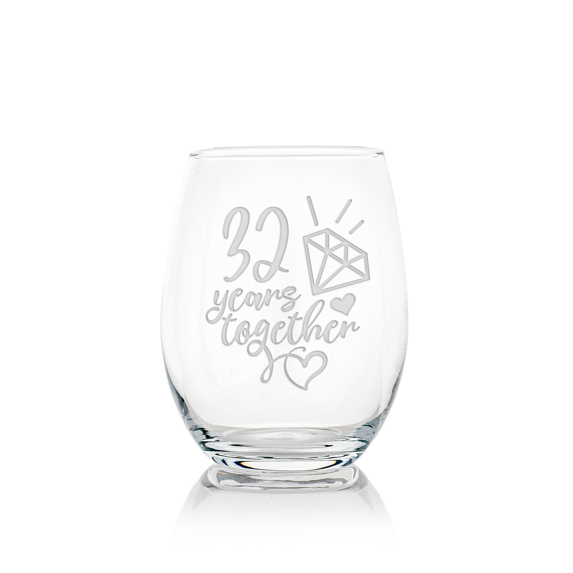32 Year 32nd Wedding Anniversary Gift Stemless Wine Glass