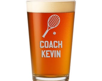 Vaso de cerveza personalizado para entrenador de tenis, regalo personalizado para jugador de tenis, regalos para equipos de tenis