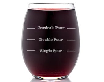 Pour Lines Custom Stemless Wine Glass, Personalized Gift for Her, Mom Gifts
