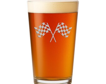 Checkered Flag Pint Glass: Formula 1 Racing Gift