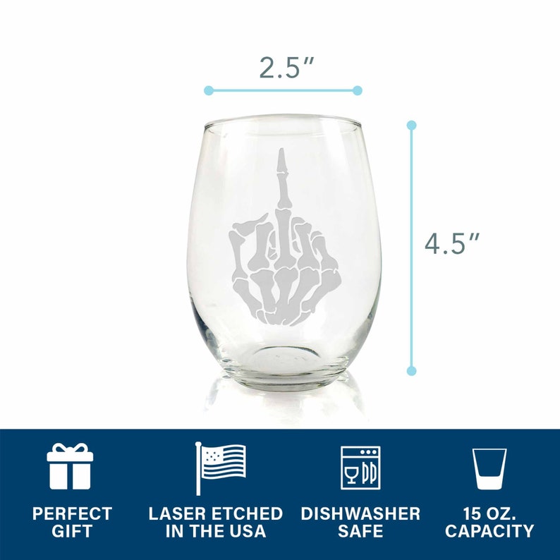 Skeleton Middle Finger Stemless Wine Glass Skeleton Gift Etsy
