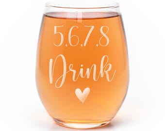 5 6 7 8 Drink Stemless Wine Glass Cheer Mom Gifts Coach Birthday Team Banquet Gift