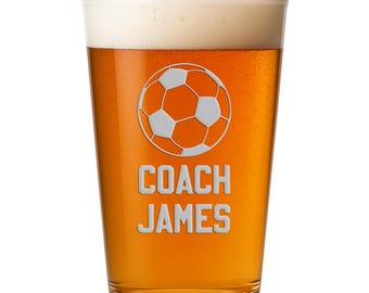 Soccer Coach Custom Pint Glass Personalized Gift for Coach Appreciation or Team Gifts