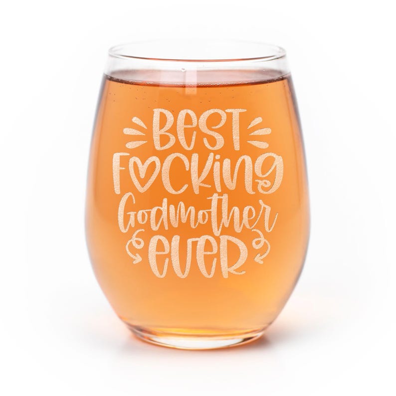 Best Fcking Godmother Ever Stemless Wine Glass - Fun Gift for Godmother, Godmother Glass image 1