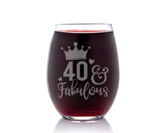 40th Birthday And Fabulous Stemless Wine Glass