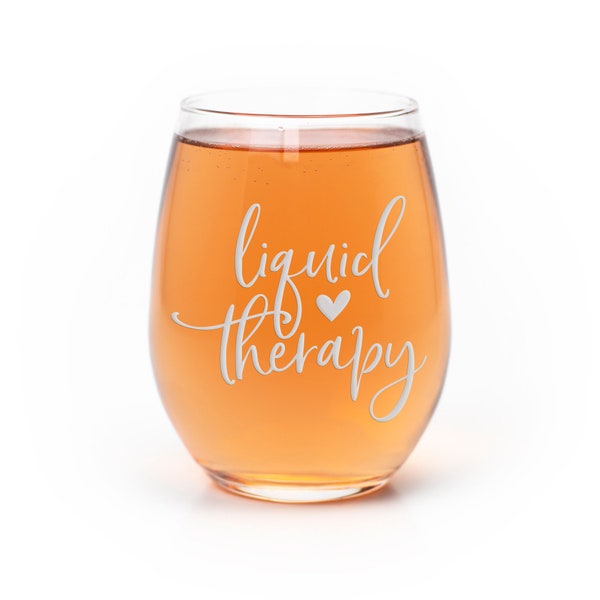 Liquid Therapy Heart Stemless Wine Glass - Wine Glass Gift, Therapist Gift, Funny Wine Glass, Joke Gift, Gag Gift, Gift for Friend