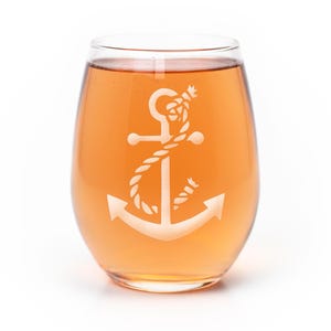 Anchor With Rope Stemless Wine Glass - Nautical Gift, Beach Gift, Wine Glass Beach Themed