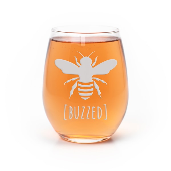 Bumble Bee Buzzed Stemless Wine Glass - Wine Glass, Gift, Funny, Cute, Buzzed, Bumble Bee, Bumblebee