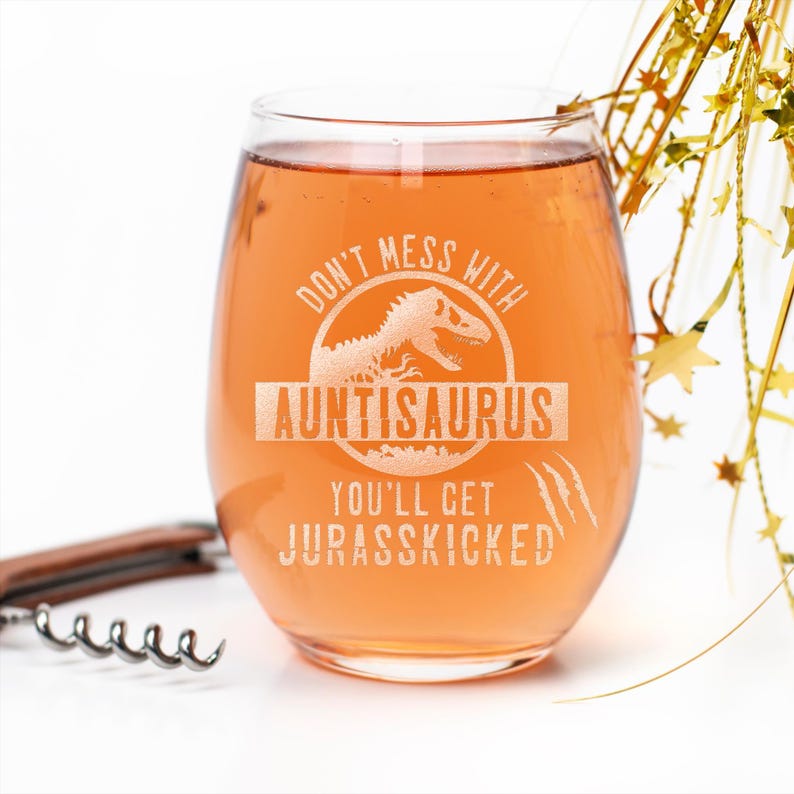 Auntisaurus Stemless Wine Glass - Funny Aunt Gift Bild 9