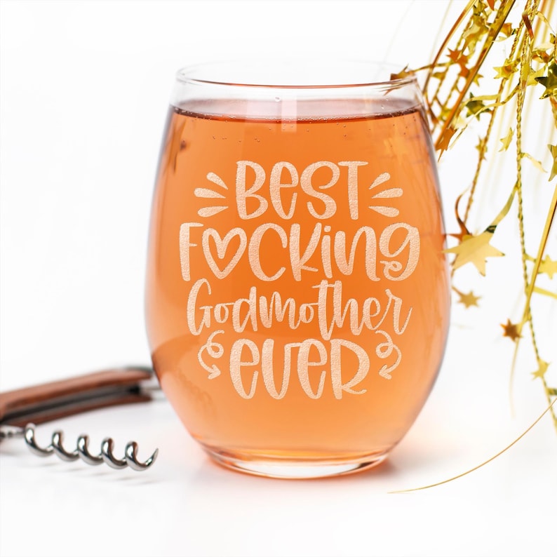 Best Fcking Godmother Ever Stemless Wine Glass - Fun Gift for Godmother, Godmother Glass image 9