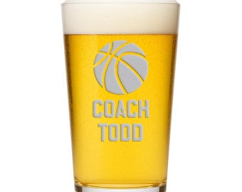 Basketball Coach Custom Pint Glass, Personalized Coach Gift, End of Season Team Gifts