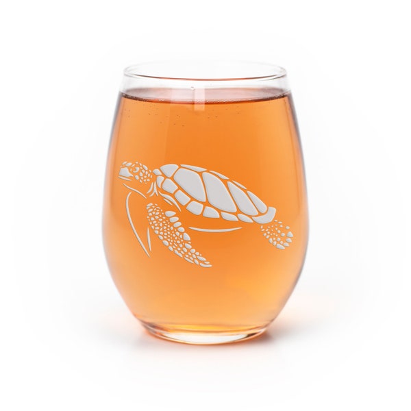 Giant Sea Turtle Stemless Wine Glass - Sea Turtle Gift, Ocean Gift, Sea Turtle Wine Glass, Ocean Wine Glass