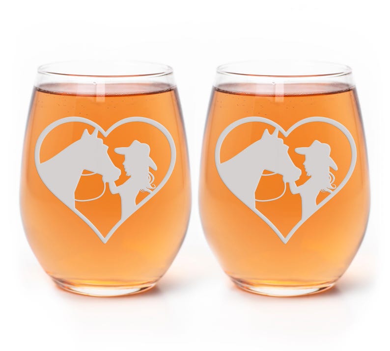 Heart Cowgirl Stemless Wine Glass - Gift Ideas For Horse Lovers, Horse Gift Idea, Horse Lover Gift, Unique Horse Gift, Horse Riding Glass image 5
