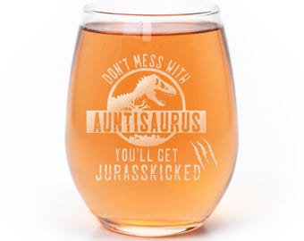 Auntisaurus Stemless Wine Glass - Funny Aunt Gift
