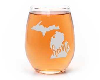 Michigan State Stemless Wine Glass - Michigan Gift, Michigan Wine Glass, Michigan Fan Gift