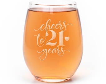 Cheers to 21 Years Stemless Wine Glass - 21st Birthday Gift