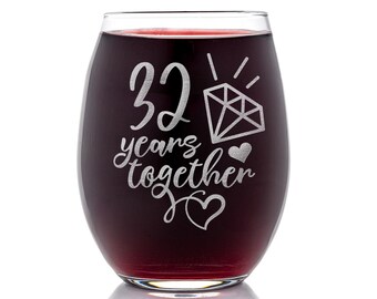 32nd Anniversary Stemless Wine Glass: Etched Gift - Etsy