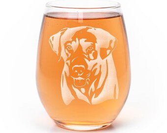 Laser Etched Labrador Face Stemless Wine Glass: Dog Mom Gift