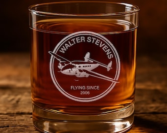 Personalized Aviator Plane Round Rocks Glass, Pilot Graduation or Retirement Gift
