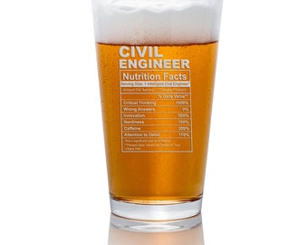 Civil Engineer Nutrition Facts Pint Beer Glass - Engineer'S Elixir, Civil Engineer, Engineer Gift, Student Gift, Office Gift, Gift For Men