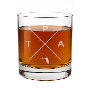 TPA Tampa Florida Round Rocks Glass - Tampa Gift, Tampa Glass, Florida Gift, Florida Glass, Gift for Florida Move
