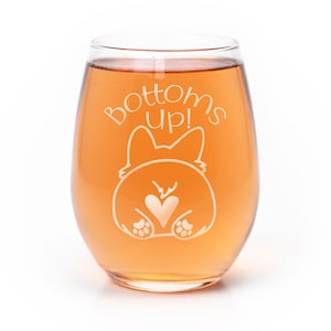 Bottoms Up Dog Lover Stemless Wine Glass - Gifts For Mom, Dog Lover Gifts, Dog Wine Glass, Dog Mom Gifts, Gifts For Dog Owners