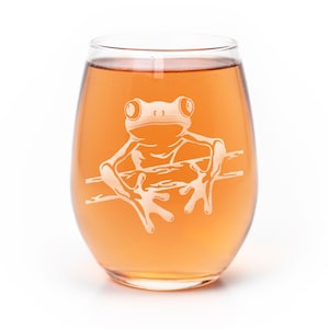 Laser Etched Tree Frog Stemless Wine Glass: Forest Gift